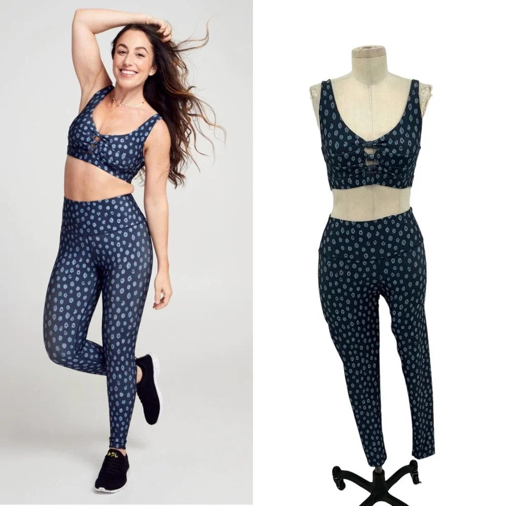 SOUL‎ BY SOULCYCLE Ditsy Cheetah Milestone Legging & Sports Bra Set Size S/M